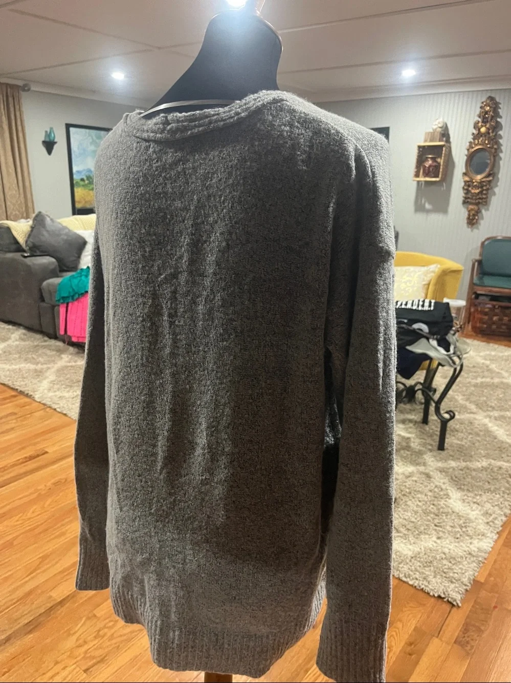 jason maxwell Light Gray V-Neck Ribbed Front Sweater